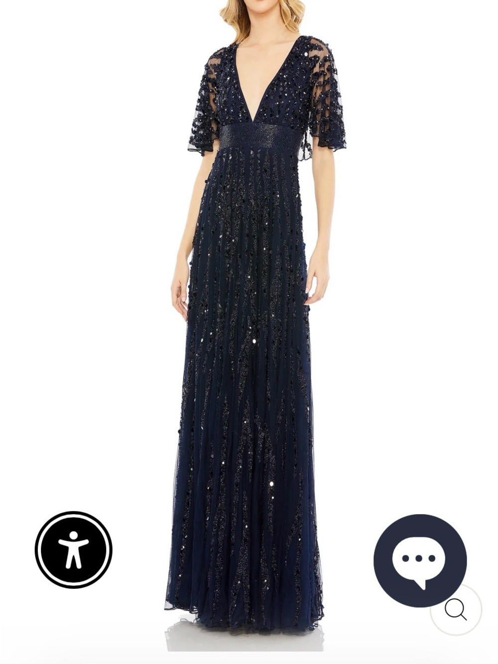 Mac Duggal Navy Beaded V-Neck Maxi Gown